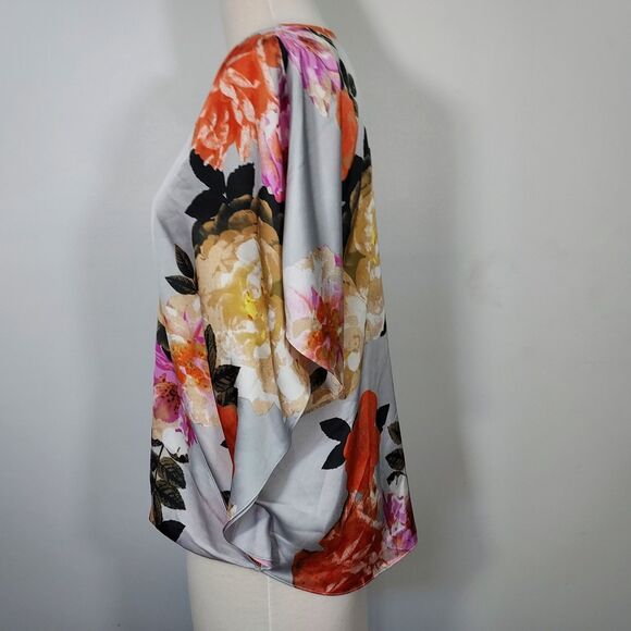 INC International Concepts Faux Wrap Top Sz Large Floral Surplice Kimono Sleeve - Picture 5 of 11